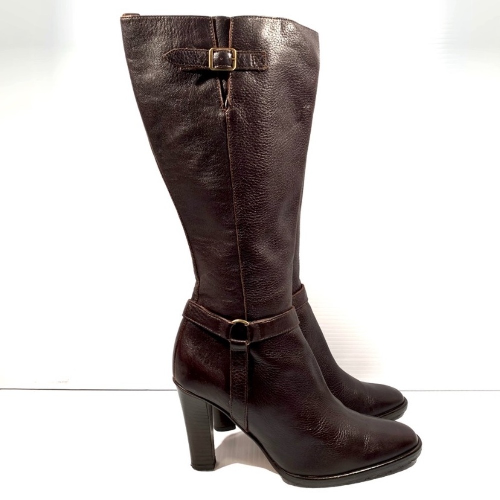 J CREW High Heel knee toll brown leather Boots 
Size 8